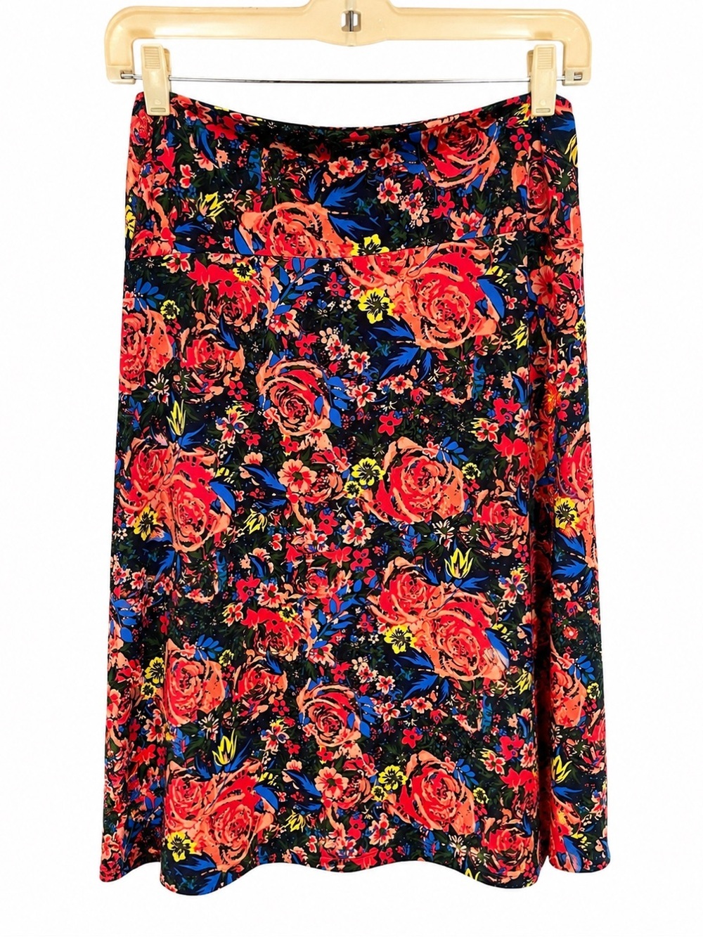 LuLaRoe 3X Floral A-Line Skirt Multicolor Rose Print Stretch Waist Plus Size NWT